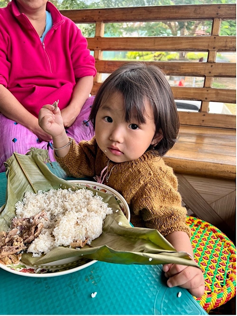 Arunachalee food consisting of rice, meat and bamboo shoot, served on a local leaf ‘okam’ foraged from the jungle during special occasions and festivities.